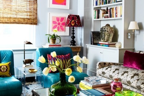 bold colors and patterns in living room