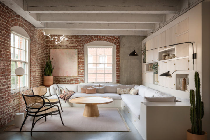 modern fresh happy living room with brick wall pearl loft