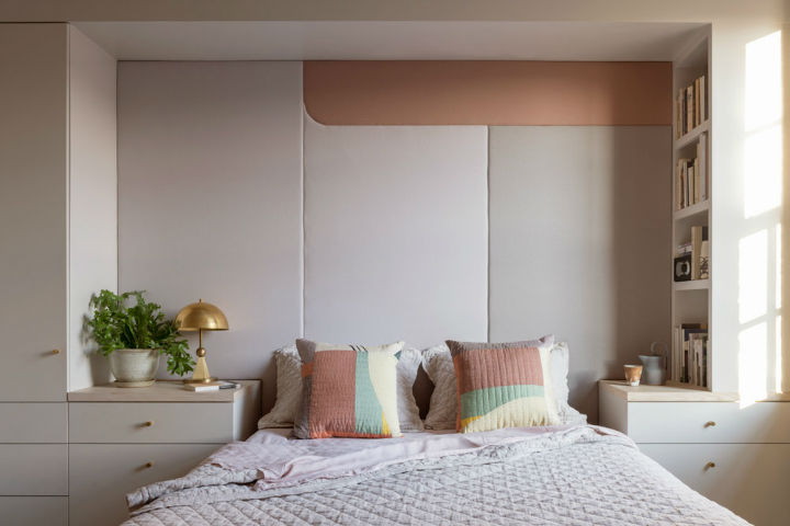 modern grey and blush pink bedroom pearl loft