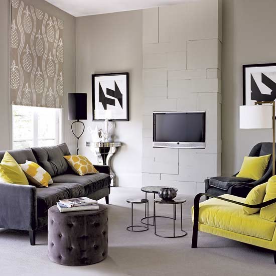 grey room with tv
