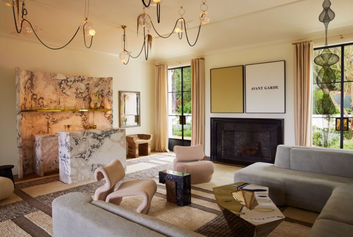 Gwyneth Paltrow's Exquisite Montecito Home living room with marble bar