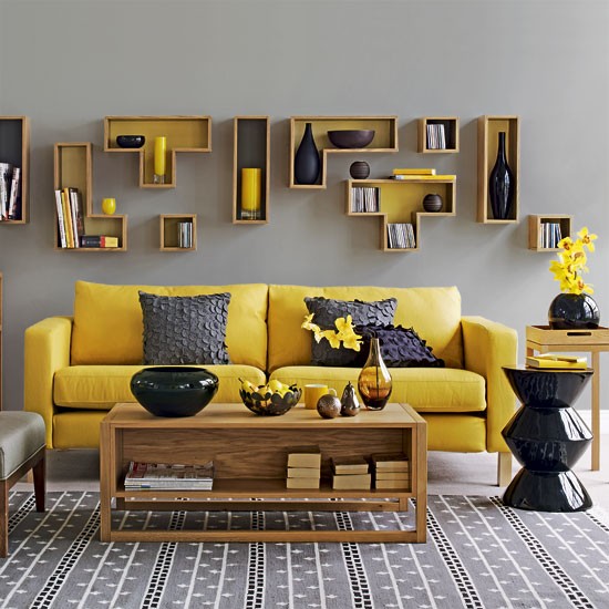 accent yellow color for gray living room